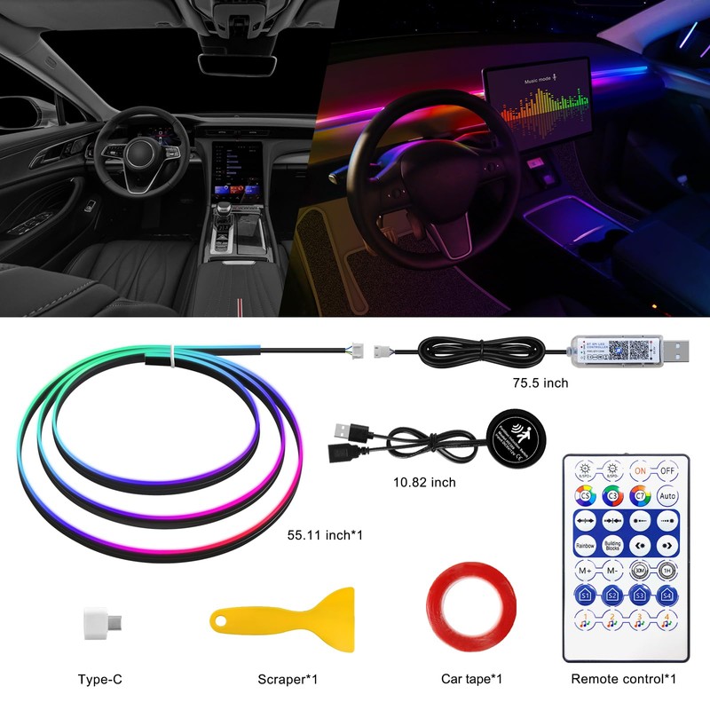 Acrylic Interior Car LED Strip Light with Wireless APP, 10