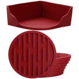 Smithcraft Coasters for Drinks, Coaster Set 8, Silicone Drink Coasters for Coffee Wood Table, Cup Coasters with Holder, Funny Coasters Mats for Bar, Suitable for All Kinds of Cups and Glasses Burgundy