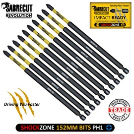10 x SabreCut SCPH1152_10 152mm PH1 Magnetic Impact Screwdriver Driver Bits Set Phillips Heavy Duty Compatible with Dewalt Milwaukee Bosch Makita and more