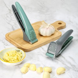Premium Garlic Press Set, Stainless Steel Garlic Mincer and Garlic Crusher, Easy Squeeze, Easy with Soft, Ergonomic Handle for Smashing Garlic