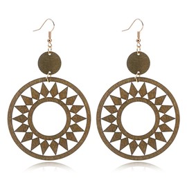 Boho Lightweight Wooden Hoop Hollow Earrings for Women Retro Natural Wood Teardrop Geometric Dangle Drop Earrings (Style A)