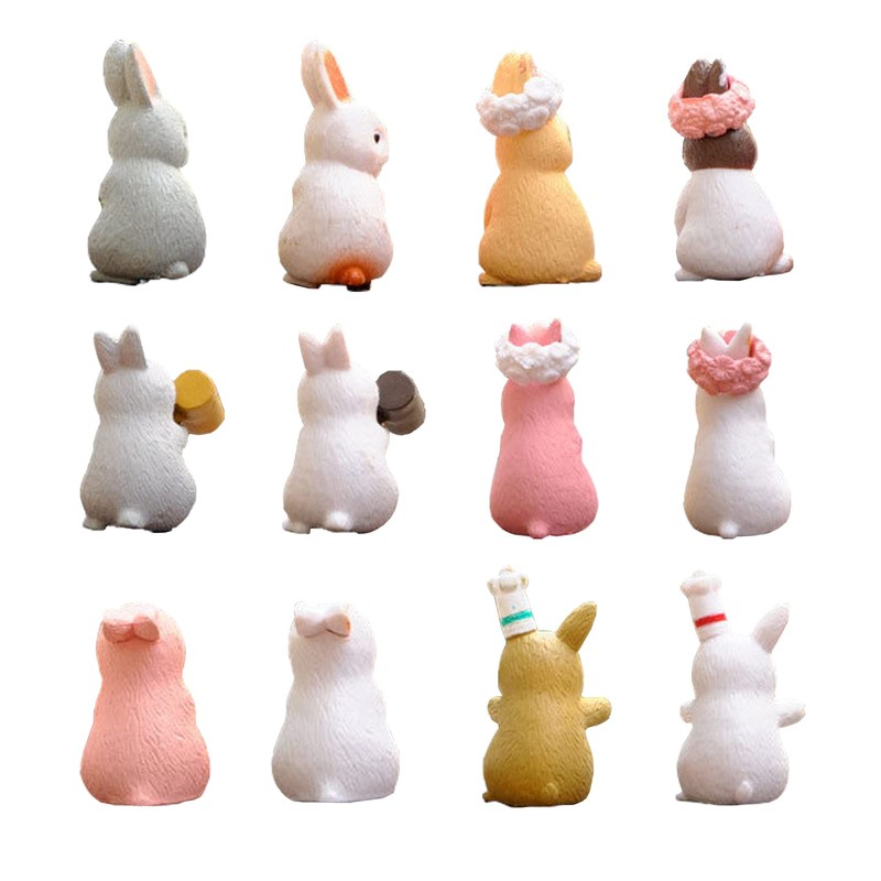 12 pieces mini rabbit figures, miniature landscape rabbits, miniature rabbits,