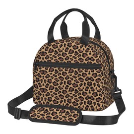 Leopard Print Lunch Bag, Reusable Leopard Cheetah Lunch Box for Boys Girls, Insulated Cooler Bag Lunch Tote Bag with Shoulder Strap for School Office Picnic Travel