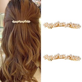 Kefley Pearl Hair Clips Barrettes for Women Elegant French Barrettes for Thin Thick Hair Small Gold Barrette Clips Hair Pins Hairpins Decorative Pearl Wedding Bridal Hair Clip for Women 2 PCS
