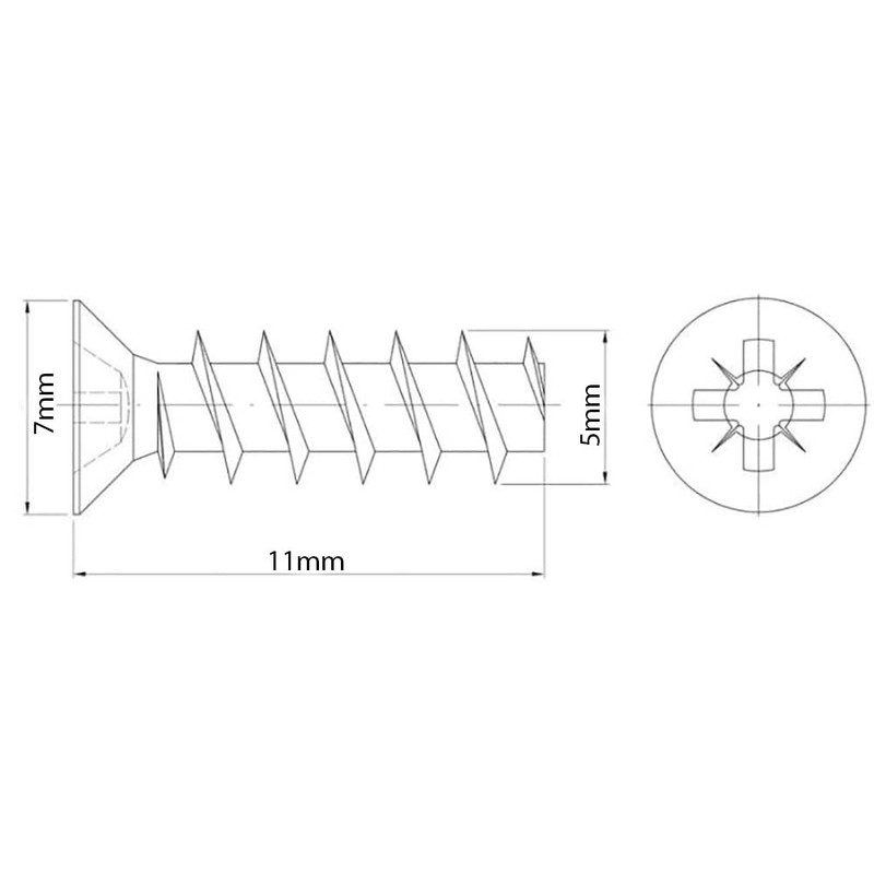5mm x 11mm Euro Screws for Hinges Draw Runner Screws