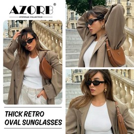 AZorb Retro Oval Sunglasses for Women Black Cat Eye Sun Glasses 90s Sunnies UV400 Protection (Black/Grey)
