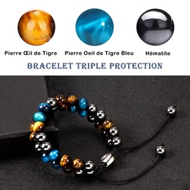 CheersLife Gift for Husband Christmas Gifts for Men Christmas for Boyfriend Anniversary Men's Bracelet with Black Blue Tiger Eye Hematite Natural Stone Bead Bracelet for Men FR, Bead