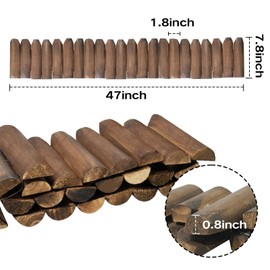 Wood Garden Edging, Half Round Natural Wooden Solid Log Fence Border Decorative for Flower Bed Barriers and Landscape Fencing (7.8" H x 47" L, 1 Pack)
