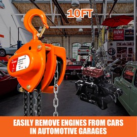 YATOINTO Chain Hoist 1 Ton(2200Lbs) Capacity 10 FT Manual Hand Lift Steel Chain Block Hoist with 2 Heavy Duty Hooks Industrial Grade Steel Structures for Garages Automotive Machinery (1 Ton (2200lb))