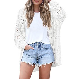 HOTOUCH Light Weight Cardigans for Women Long Sleeved Summer Open Front Cardigan Sweater White XL