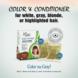 Light Mountain Henna Hair Color & Conditioner, Color the Gray - Mahogany Hair Dye for Men/Women, 2-Step Chemical-Free, Semi-Permanent Hair Color for White, Gray, and Blonde Hair, 7 Oz (Pack of 1)