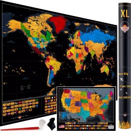 TRIPA TRIPS XL Scratch off World Map with All 233 Flags + Deluxe USA Scratch off Map | 36...