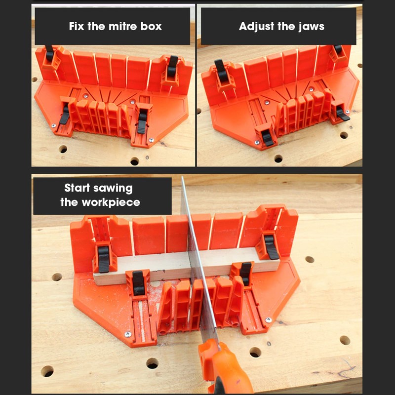 LANRU 14-inch Mitre Box with Movable and Non-Slip Jaw for