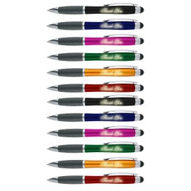 Thank You Gift Pen for Boss Coworker Wife Husband Dad Mom, 3 in1 Stylus+ Ballpoint Pen+LED Light Up Light-Compatible with Most Touch Screen Devices, Multicolor 12 Pack
