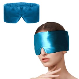 Sleep Mask, 100% Natural Silk Eye Mask for Sleeping, Eye Cover with Adjustable Velcro Large-Size Blindfold for Men & Women Travel Office Nap Airplane(Navy Blue)