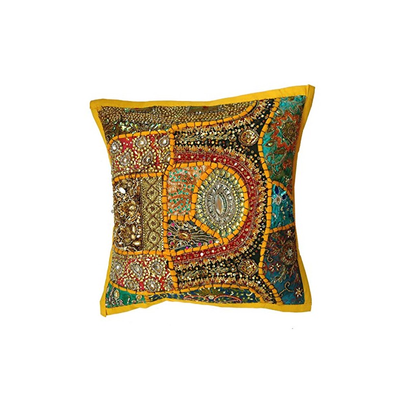 Rastogi Handicrafts Decorative Cotton Cushion Cover Embroidered Patchwork Cushion Cover