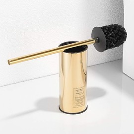 NSODOO Freestanding Toilet Brush Holder for Bathrooms, 304 Stainless Steel Toilet Brush Holder Storage and Organisation Rust Resistant Polished Gold Round 47cm High