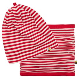 loud + proud Unisex Baby Set Tube Scarf, GOTS Certified Beanie Hat, Tomato