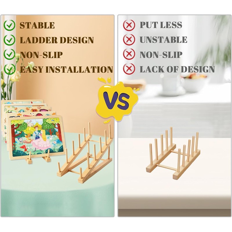 GIKIMO Wooden Puzzle Storage Rack - 2 Pack Puzzle Organizer