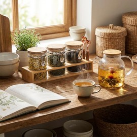 MR.BLACAT Set of 3 Airtight Glass Tea Canisters with Bamboo Lids & Spoons (27oz) - Professional Storage Containers for Loose Leaf Tea to Preserve Ultimate Freshness & Flavor - Elegant Tea Caddy Jars