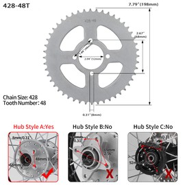 RUTU 428 Chain 48 Tooth 52mm Go Kart Sprocket,Steel Motorcycle Rear Sprocket for 50cc 90cc 110cc 125cc TaoTao tforce Roketa Coolster Buyang Kymco Kazuma Sunl Chinese ATV Dirt Pit Bike Quad
