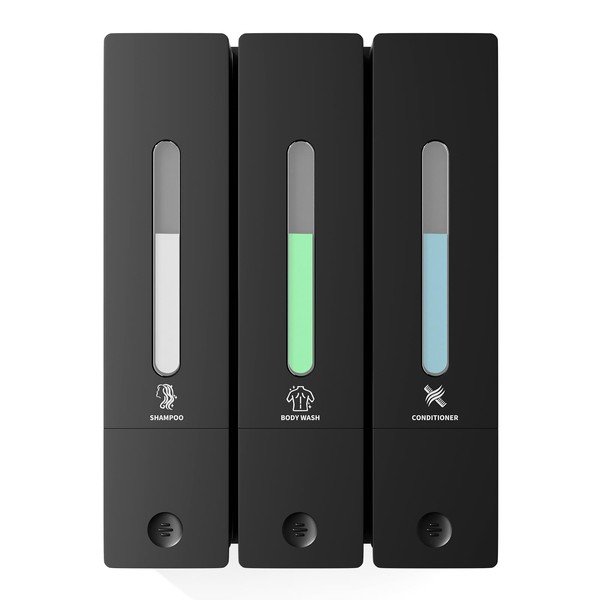 Shampoo and Conditioner Dispenser - Wall-Mounted 3-Chamber Shower Soap Dispenser,