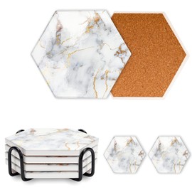 Drink Coasters with Holder, Absorbent Coaster Sets of 4, Cat/Dog Pattern Ceramic Drink Coaster for Tabletop Protection,Suitable for Kinds of Cups, Wooden Table,4 Inches (Marbling, 4 Inches)