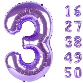 40 Inch Balloon Purple Number 3 Big Foil Helium Number Balloons Giant Mylar Number 3rd Balloons for 13th Birthday Anniversary Party Decorations Supplies