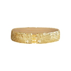 Anna-Kaci Women's Glitter Sequin Belts Stretchy Sparkly Cinch Belt Disco Party Costume Elastic Waist Accessory, Gold, 30"