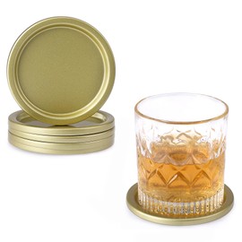 OGANAZI Set of 6 Iron Coaster, Classy Golden Coasters for Drinks Metal Coasters Round Cup Coaster Coffee Table Decor for Office, Kitchen, Bar, Dining Room, Living Room, Patio (Gold)