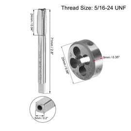 sourcing map 5/16-24 UNF Thread Cutter Tool Set 25 mm Round Tool Wrench High Speed Steel Tap Round Tool
