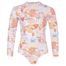 Tame the Sun Long Sleeve Girls Swimsuit - Rash Guard One Piece Bathing Suit - UPF 50+ Zipper Girls Swimwear (Coral, 9)