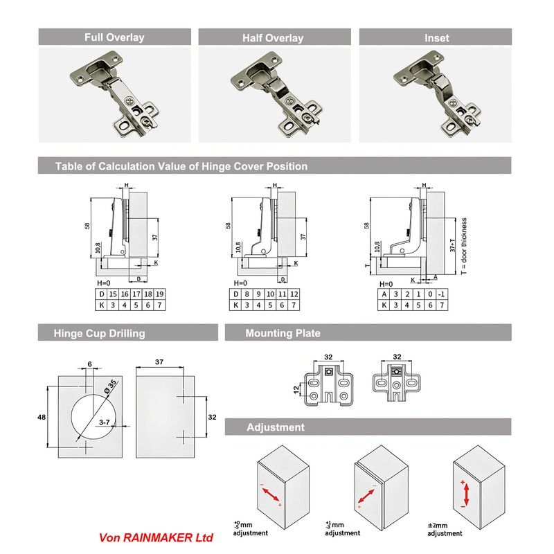 LOOTICH 105 Degree Inset Hinges 35 mm for Kitchen Cabinet