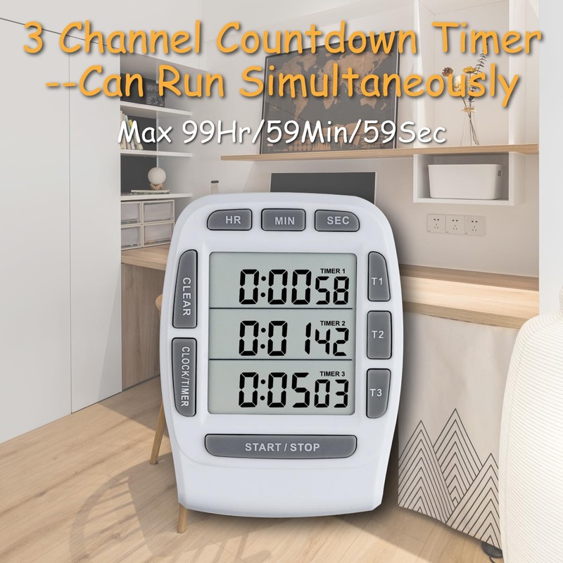Jayron JR-KT001 Digital Timer Large LCD 3 Channel Countdown Timer,Kitchen