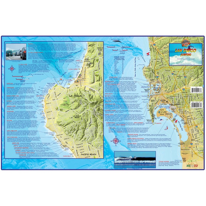 Franko Maps San Diego Surf Map Laminated Surfing Guide Poster