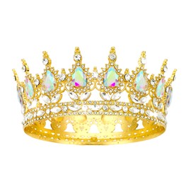 Queen Crown Rhinestone Wedding Crowns and Tiaras for Women Costume Party Hair Accessories Princess Birthday Crown Crystal Bridal Crown (Gold Crown-A+B)