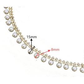 GorinsKani 2yard Shiny Pearl Rhinestone Tassel Trim Ribbon Sparkle Chain Diamond Beaded Beaded Fringe Belt Rhinestone Cup Chains for DIY Sewing Clothing Craft Wedding Decoration (Golden)