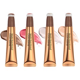 Contour Stick Liquid Blush Highlighter Set, Cream Liquid Blush Stick Contour Highlighter Beauty Wall, Blendable Silky Face Makeup Stick, Matte Liquid Highlighter Stick with Pillow Applicator