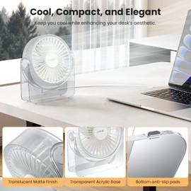 WSKEN USB Small Desk Fan - [Aesthetic Design] Mini But Powerful Portable Ultra Quiet 3 Speeds Wind Desktop Personal Fan for Outdoor Travel Bedroom Bedside Table Top Office,Acrylic Base,White