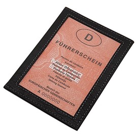 Genuine Leather ID Card Holder with 2 Compartments in Calf or Buffalo Leather MJ-Design-Germany, black, Classic
