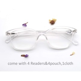 MODFANS Women Reading Glasses 1.75 Clear Frame Cateye Ladies Readers with Comfort Spring Hinge Pattern Design Pouch Included 4 Pack