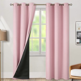 BGment Thermal Insulated 100% Blackout Curtains for Bedroom with Black Liner, Double Layer Full Room Darkening Noise Reducing Grommet Curtain (42 x 84 Inch, Baby Pink, 2 Panels)