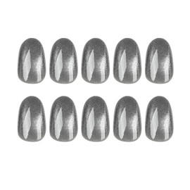 Press on Nails Short Oval Acrylic Nails Press ons False Nails with Cat Eyes Designs Grey Full Cover Fake Nails Glossy Stick on Nails for Women 24 Pcs