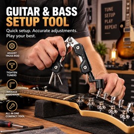 Guitar & Bass Setup Multitool for Neck Relief & String Action – Folding Adjustment Tool with Peg Winder for Maintenance