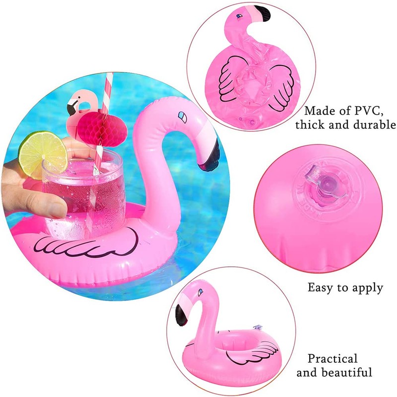 REILTAS Flamingo Inflatable Drink Holder,9 Pack Pink Flamingo Drink Float,Cup