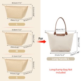 UMLIPOT Bag Insert Organiser L, Thicker Felt Perfect Size, Suitable for Longchamp Carry Bag with Long Handle for Longchamp L, with Zip and Multifunctional Pockets (L/Cream)