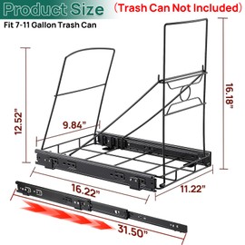 SOCONT Pull Out Trash Can, Stainless Steel Kitchen Adjustable Trash Slide Out Shelf, Cabinet Trash Can Pull Out Kit, Fit 7-11 Gallon Bin(Black, No Bin Included)