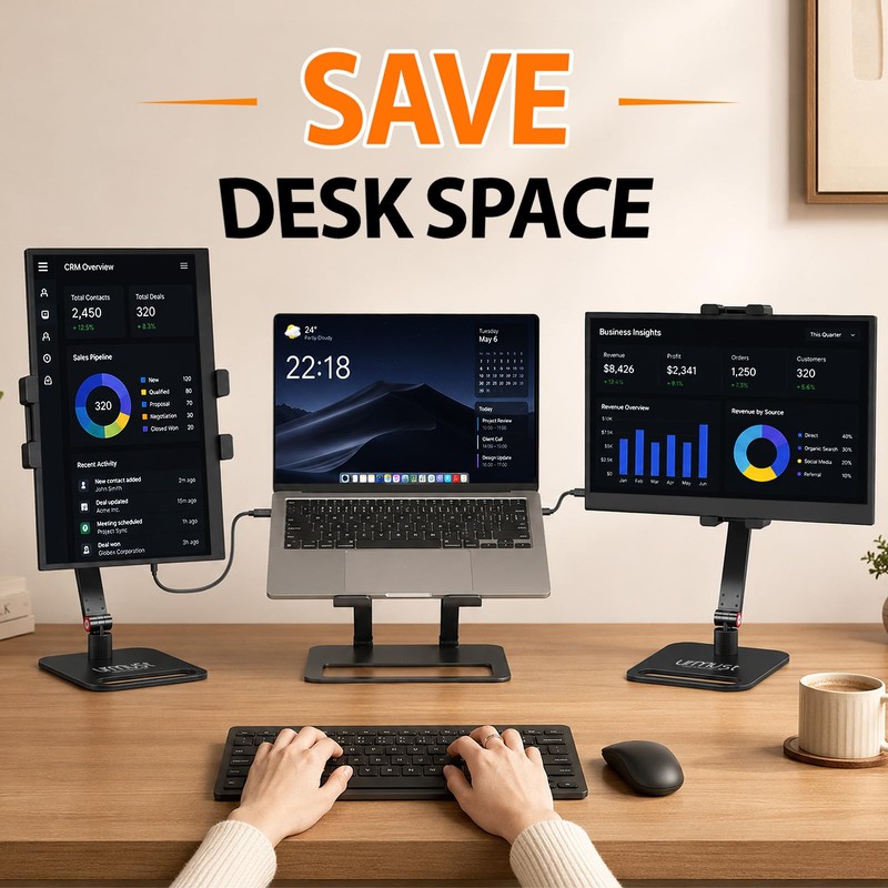 Urmust Dual Arm 15.6" Portable Monitor Stand with 360° Rotating