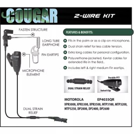 For Motorola COUGAR Quick Release Surveillance Earpiece for Motorola XPR3000 XPR3300 XPR3500