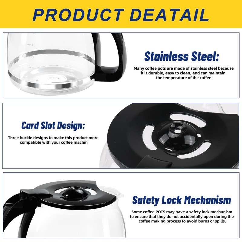 12-Cup Glass Coffee Carafe Replacement Pot Compatible with Mr Coffee,